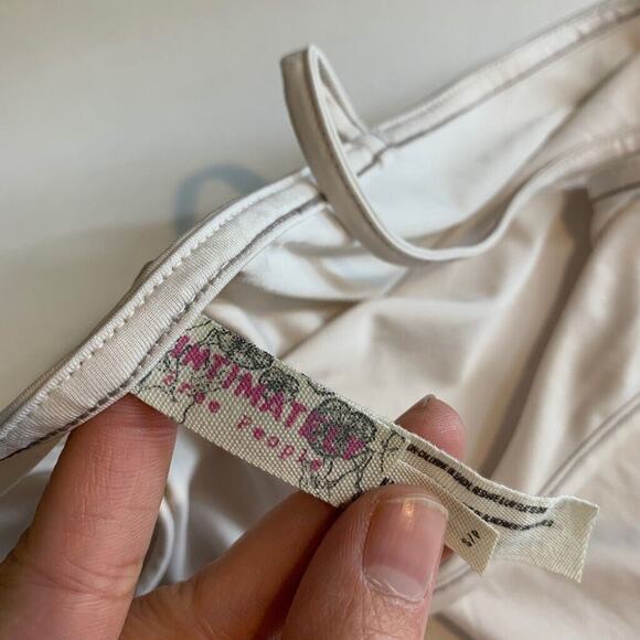 Free People Slip Dress Womens S Small Ivory Satin Gray Lace Detail Layering Midi - Picture 11 of 16